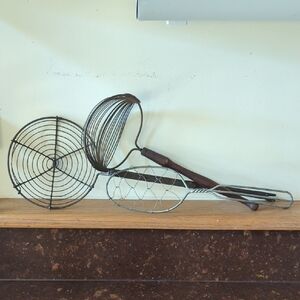 Vintage Stainless Steel Utensils Egg Beater, Egg Strainer, Strainer